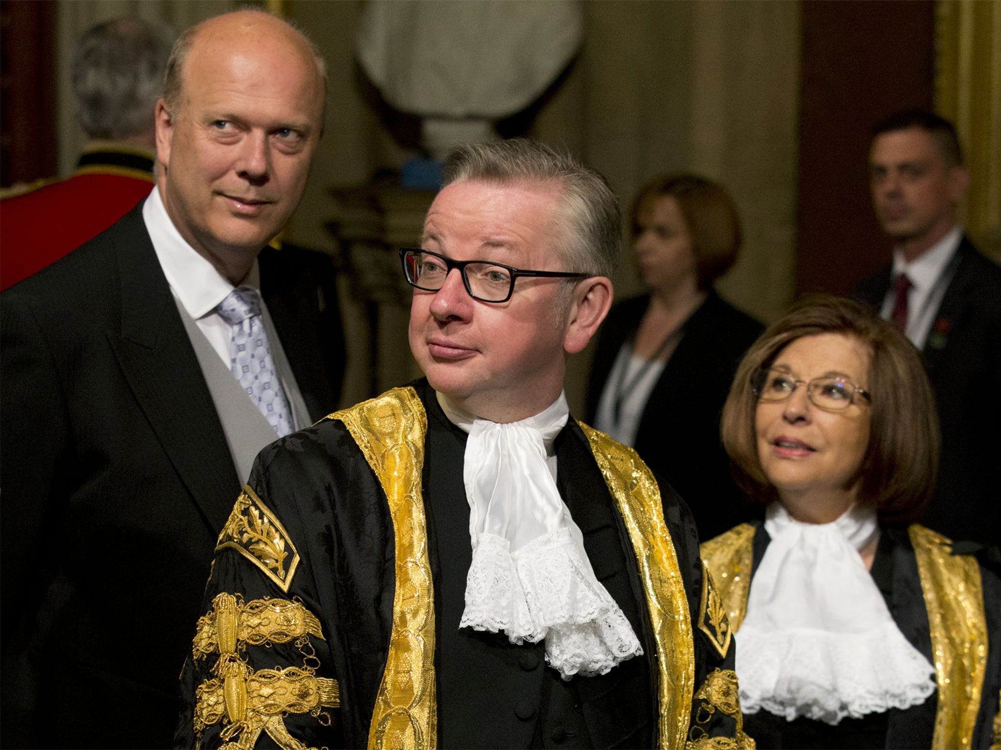 Govey, baby: The Justice Secretary (centre) looking like a 16 century Austin Powers at the House of Lords yesterday