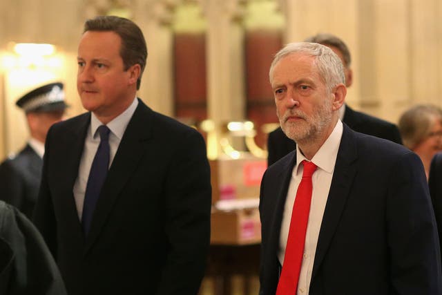 The Prime Minister and Labour Party leader walking to the House of Lords ahead of the Queen's Speech on Wednesday