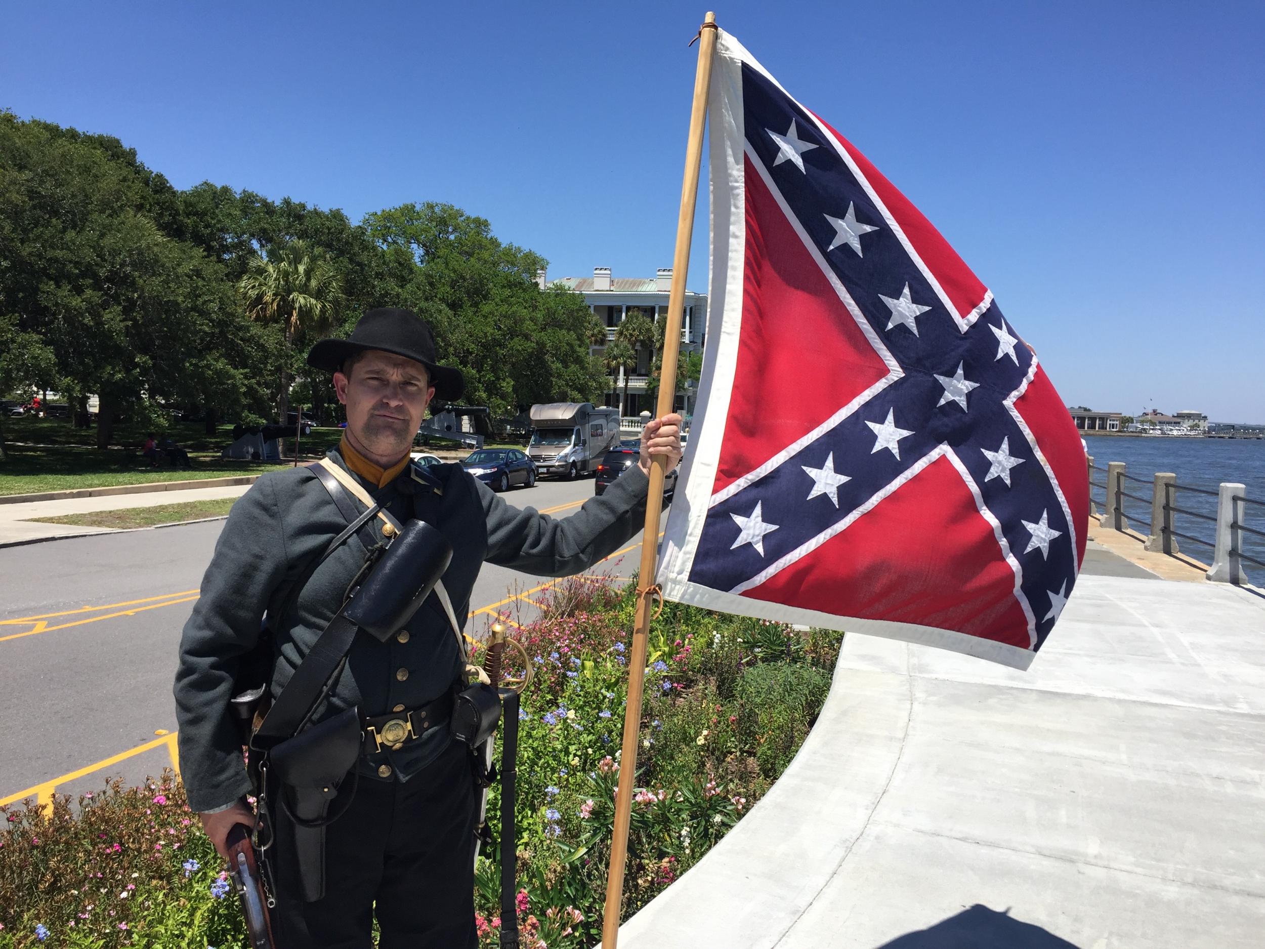 A Confederate buff on Charleston waterfront this week