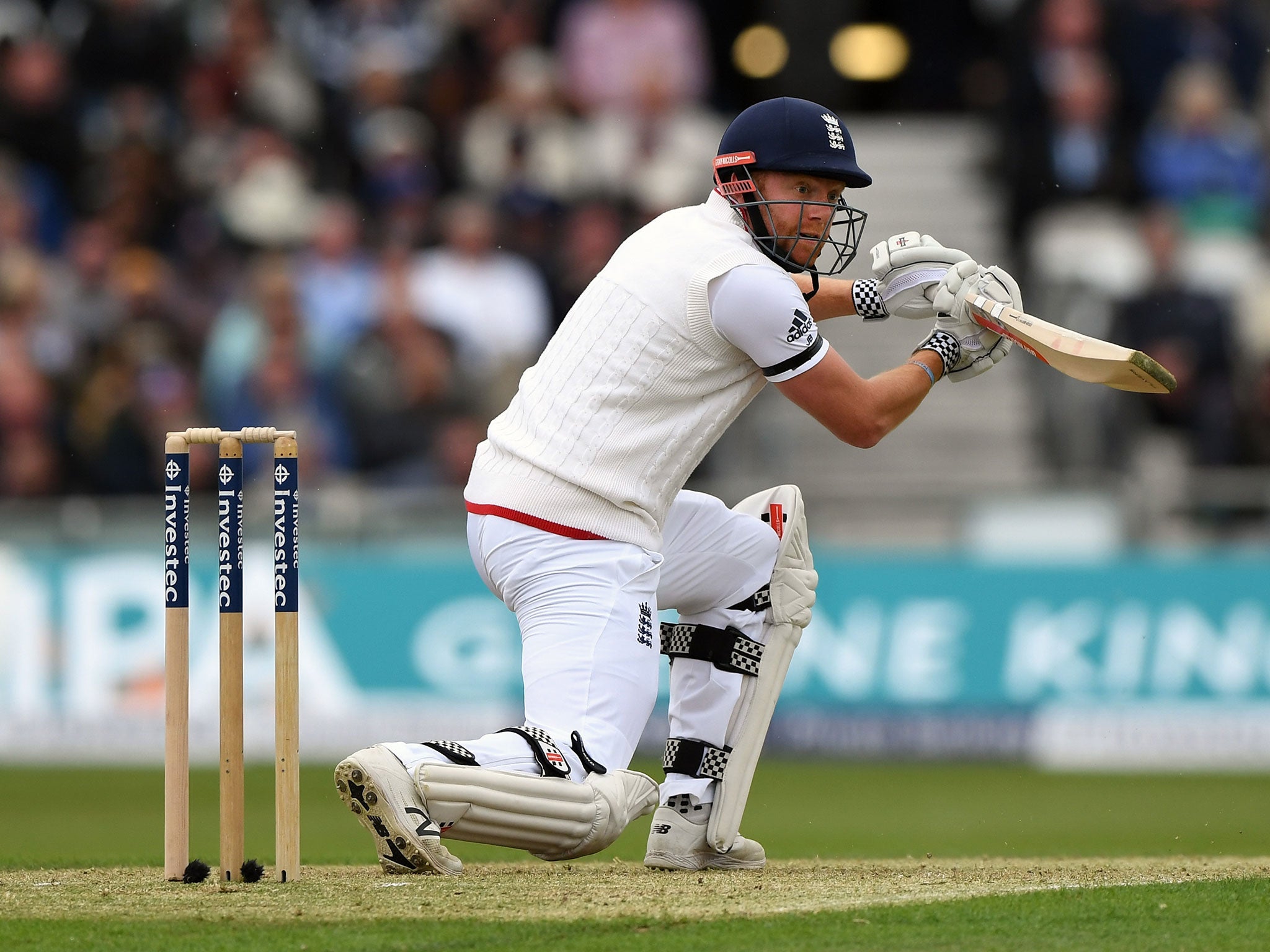 Jonny Bairstow cuts a ball to the boundary during day one of the first Test