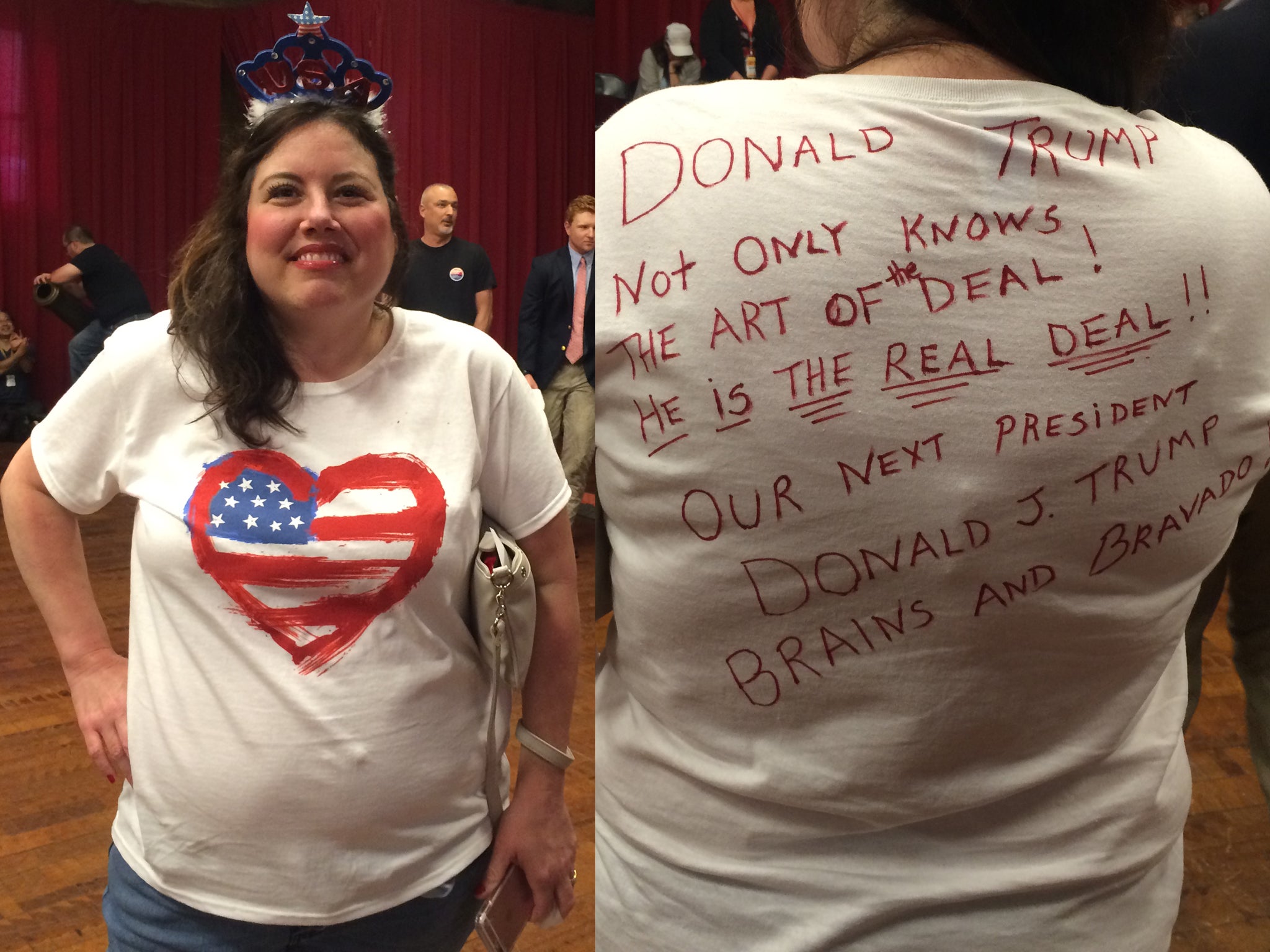 Cindy Kyreakakis shows her Trump support with a custom made T-shirt (Feliks Garcia)