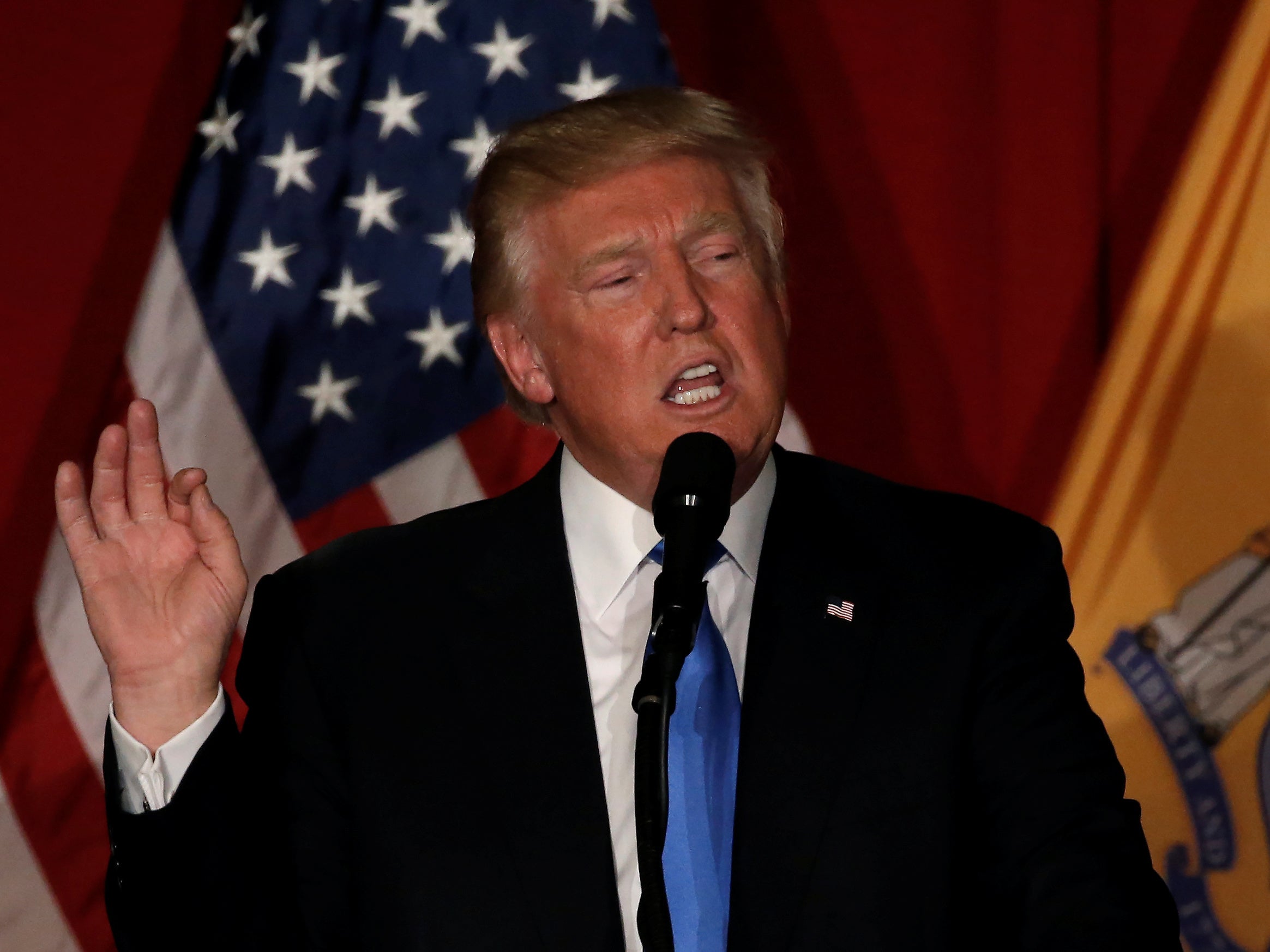 Republican presidential candidate Donald Trump speaks at a fundraising event in New Jersey on 19 May