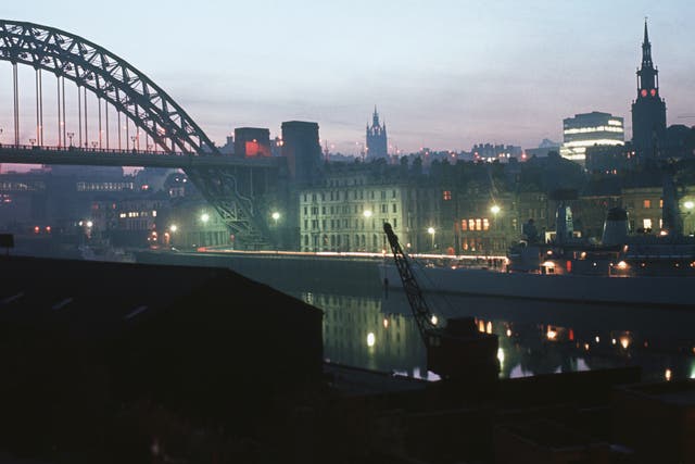 A misty Newcastle at night
