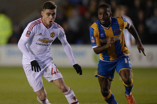 Andreas Pereira in action for Manchester United against Shrewsbury in the FA Cup back in February