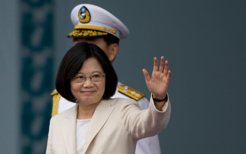 Taiwan President Tsai Ing-wen waves to supporters.