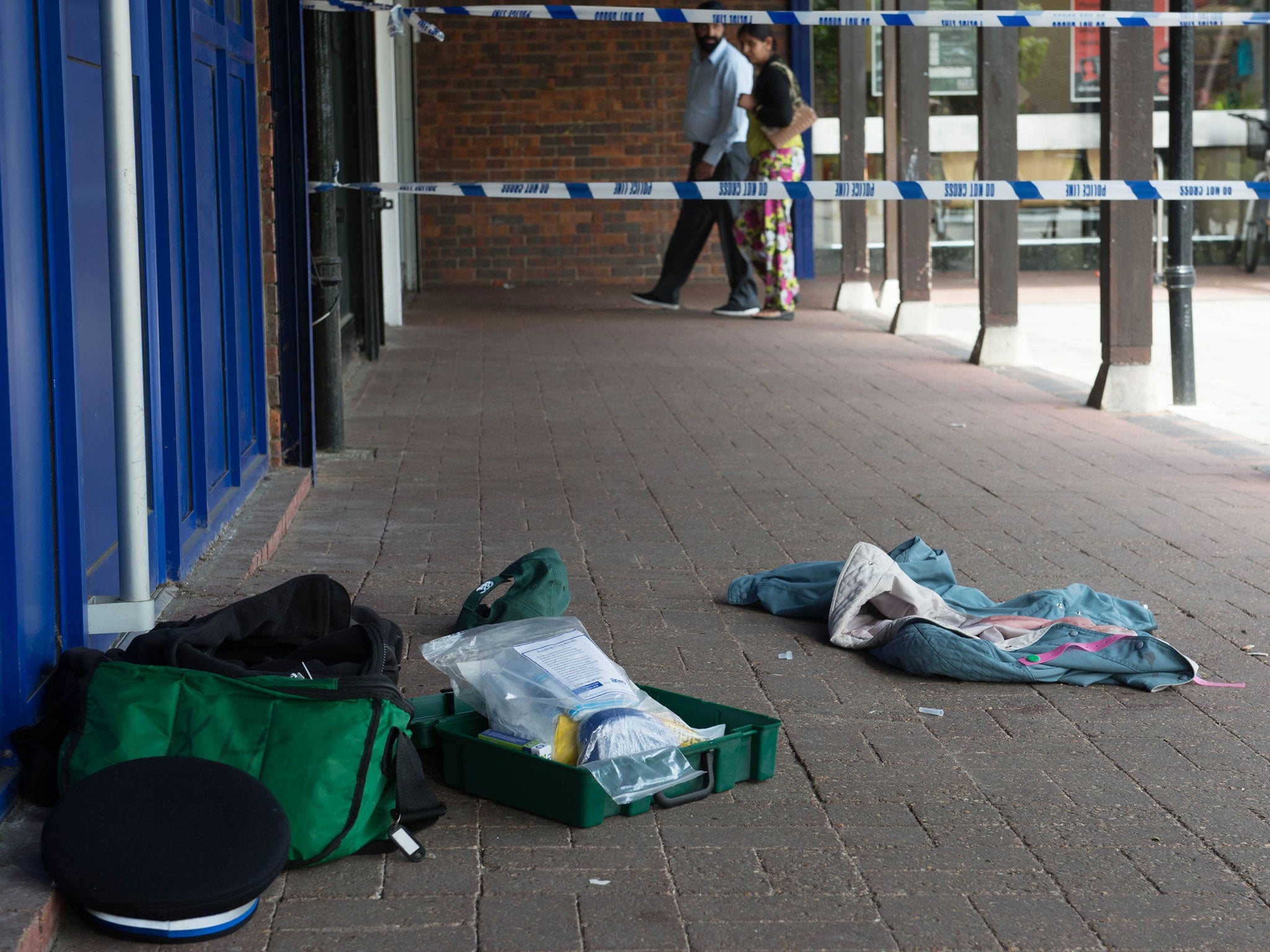 Bloodstained clothing at the scene of a stabbing incident in Hampton, London, on 20 May 2016