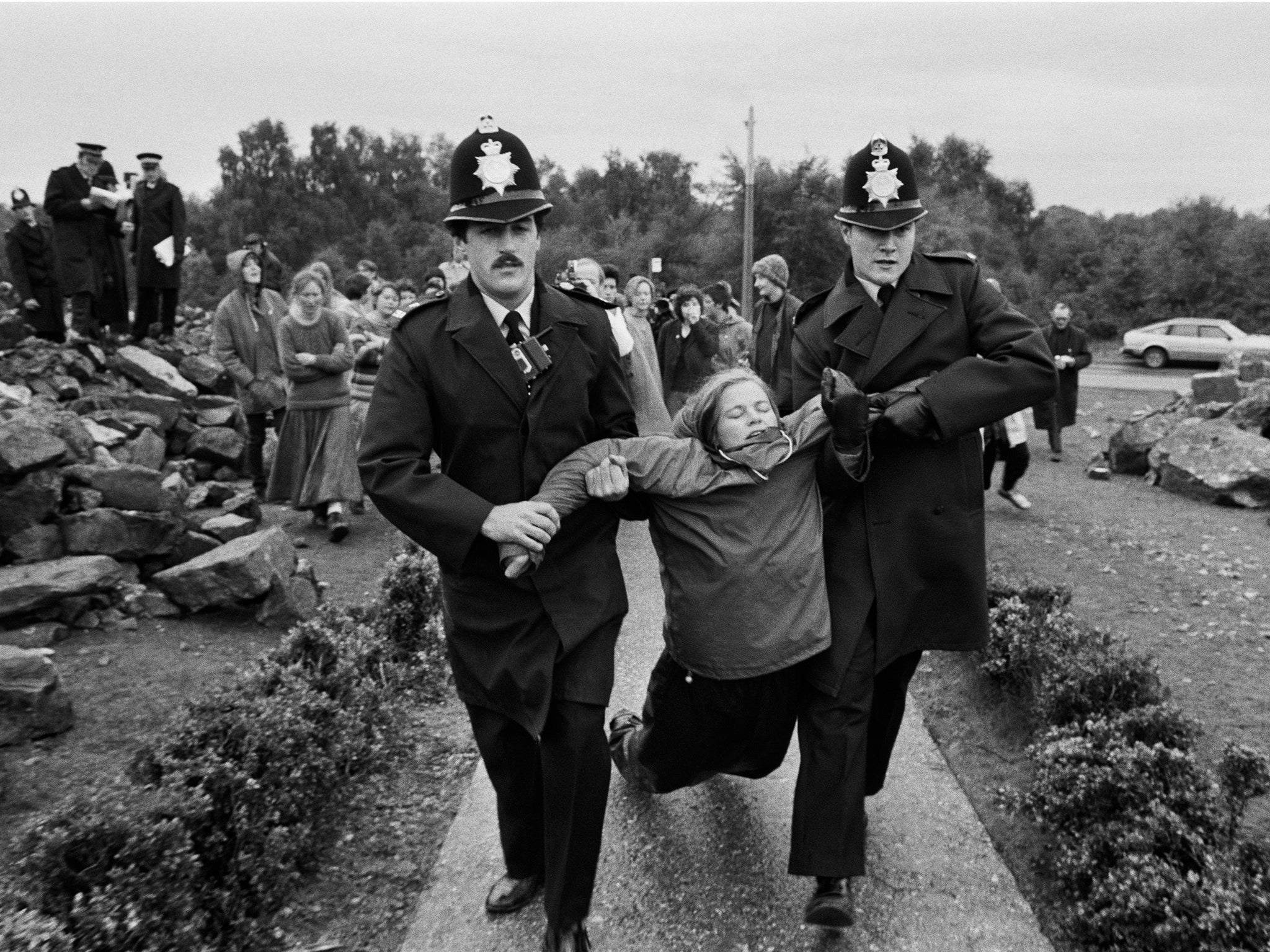 Rebecca Johnson being arrested at Greenham common