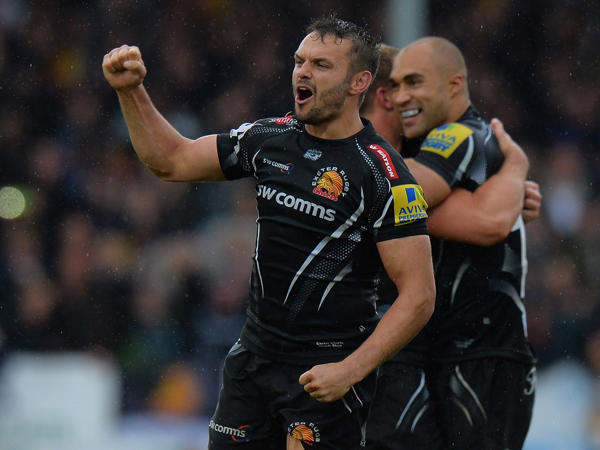 Phil Dollman celebrates at the full-time whistle