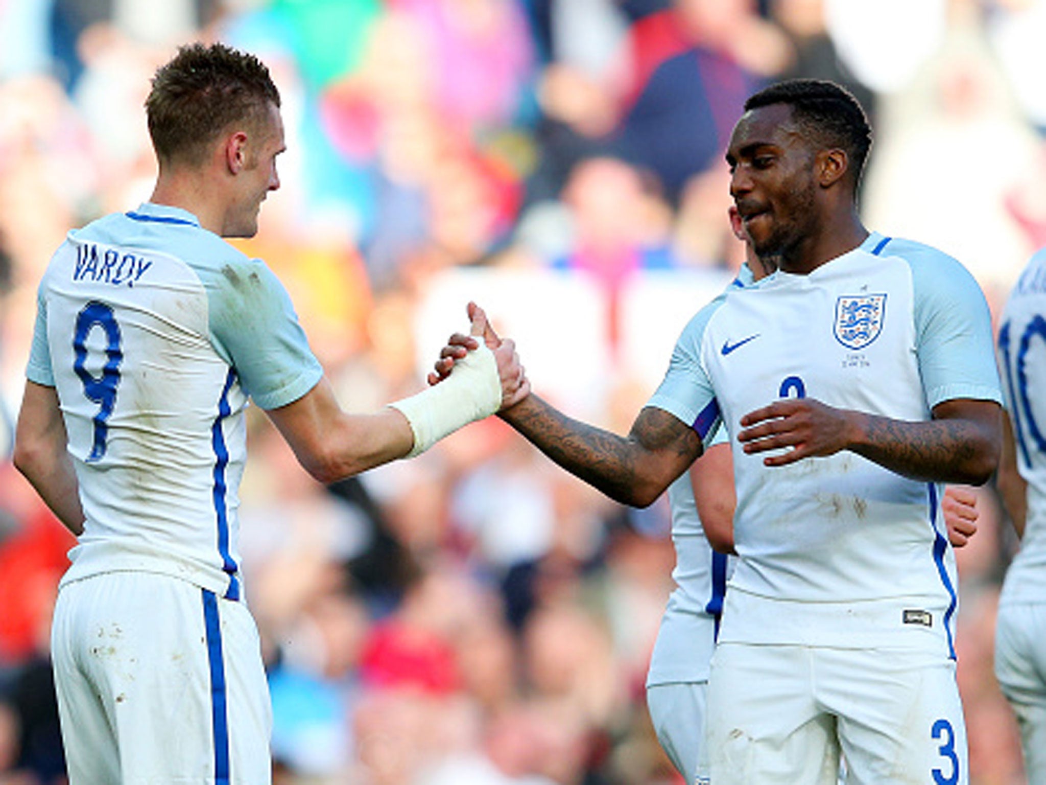 Danny Rose celebrates with scorer Jamie Vardy at the Etihad on Sunday - did either player do enough to earn top marks as England beat Turkey? (Getty)