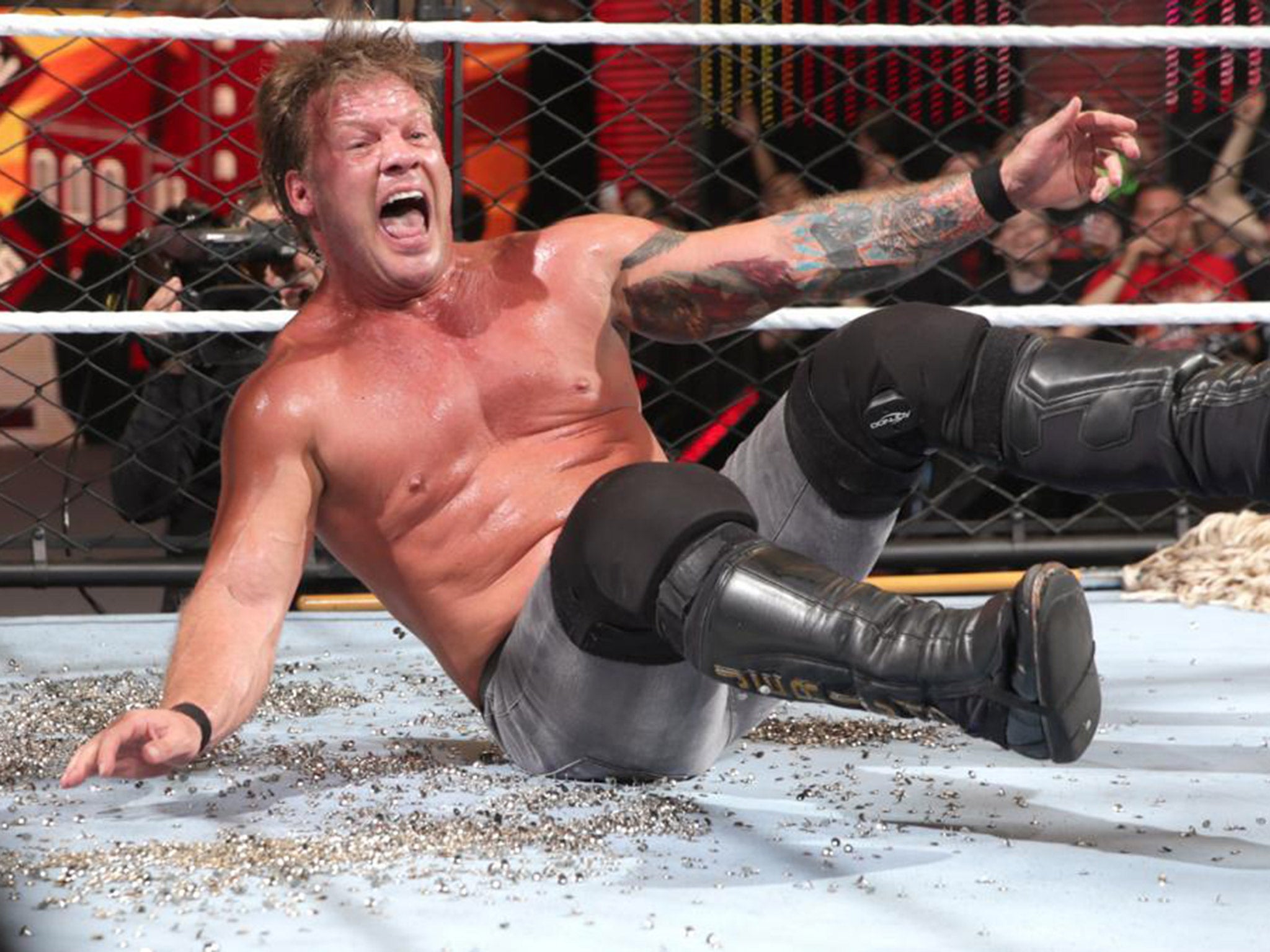 Chris Jericho lands back-first on thumbtacks