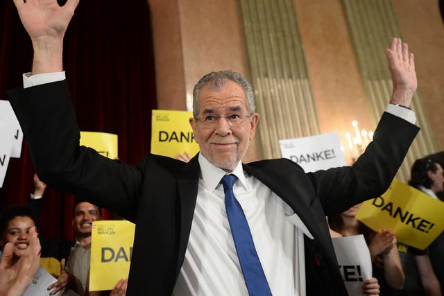 Alexander Van der Bellen reacts during an election party after the second round of the Austrian President elections on 22 May, 2016, in Vienna