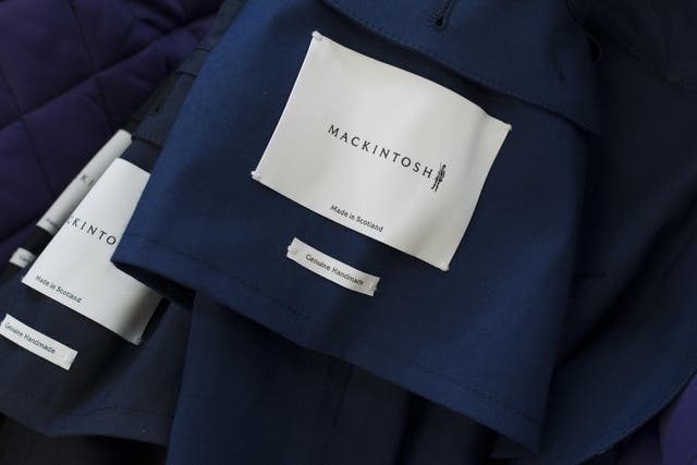 Labels on traditionally-constructed Mackintosh coats - still made in the UK by specialist hand-craft