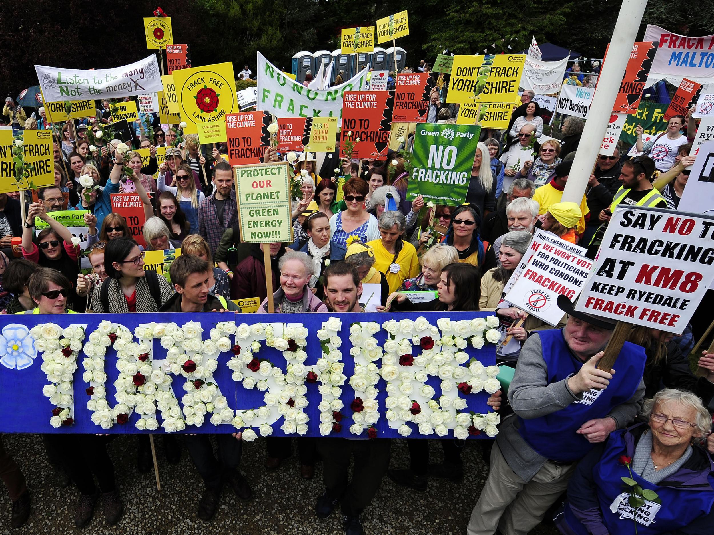 Demonstrators outside County Hall in Northallerton where North Yorkshire County councillors are gathering to consider whether to give a green light to a controversial fracking operation