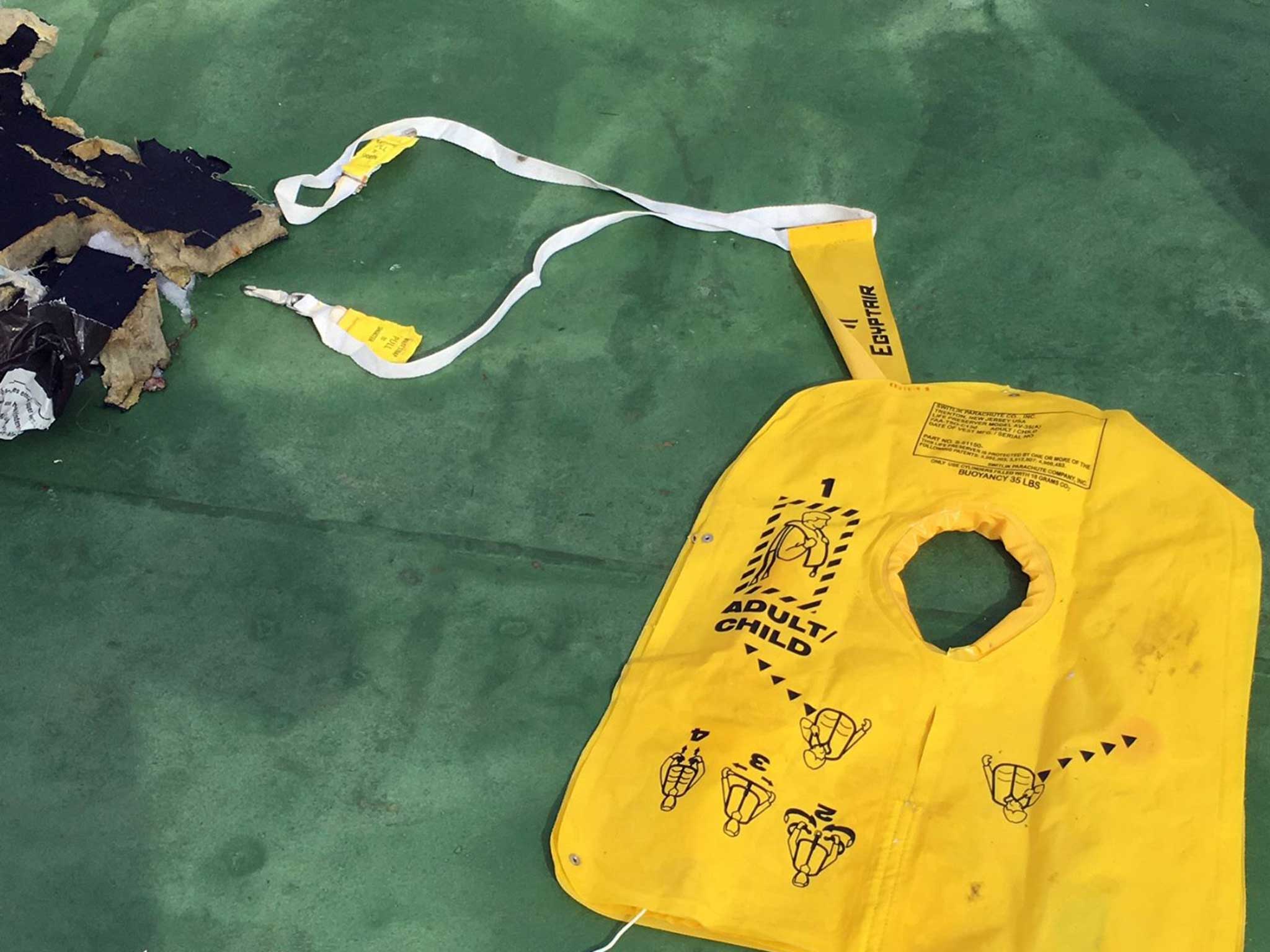 The Egyptian military spokesman released pictures of debris that the search teams found in the sea after the EgyptAir Airbus A320 crashed in the Mediterranean