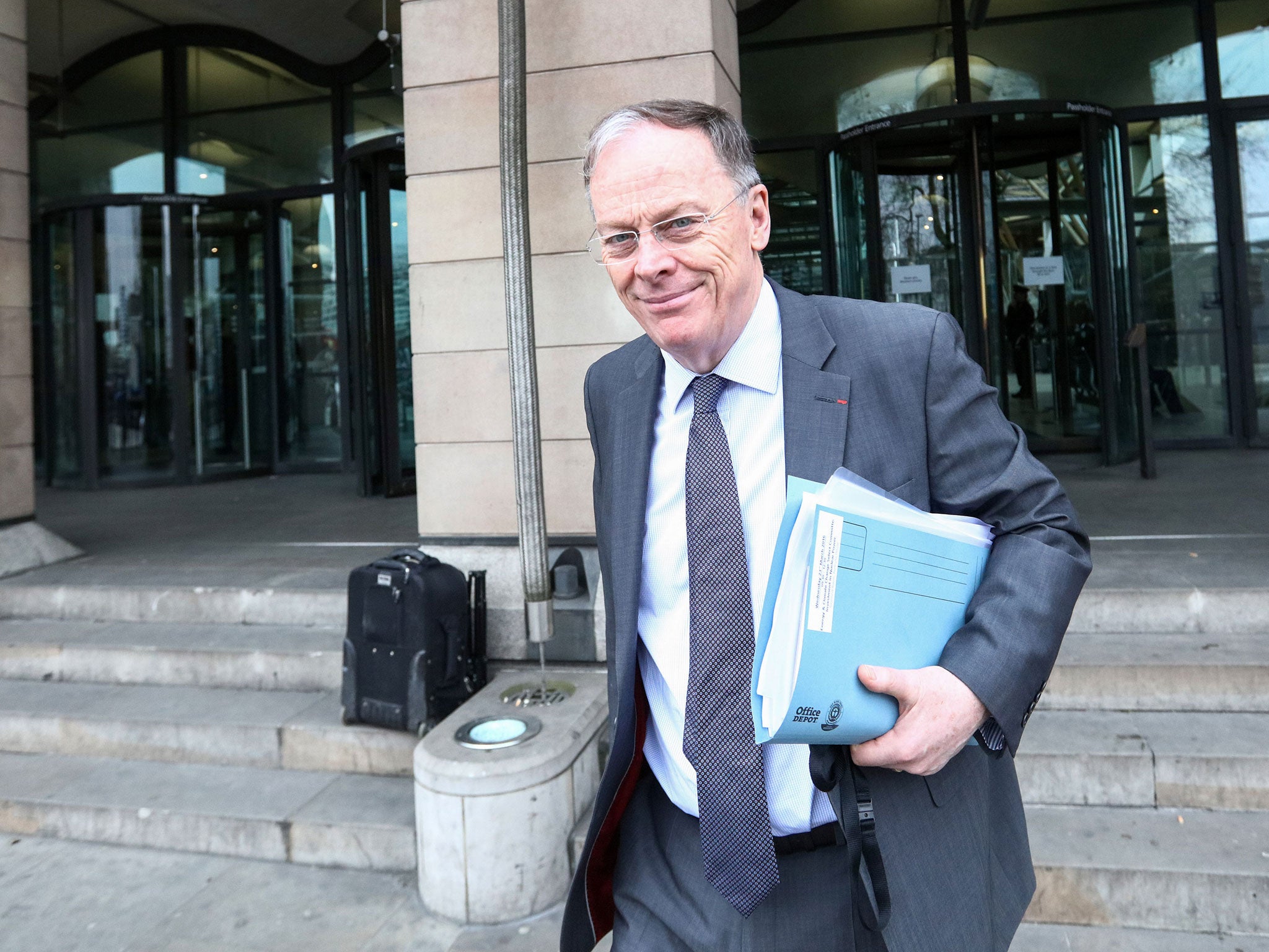 Vincent de Rivaz, chief executive officer of EDF Energy , the UK unit of Electricite de France, leaves a parliamentary select committee hearing in London,