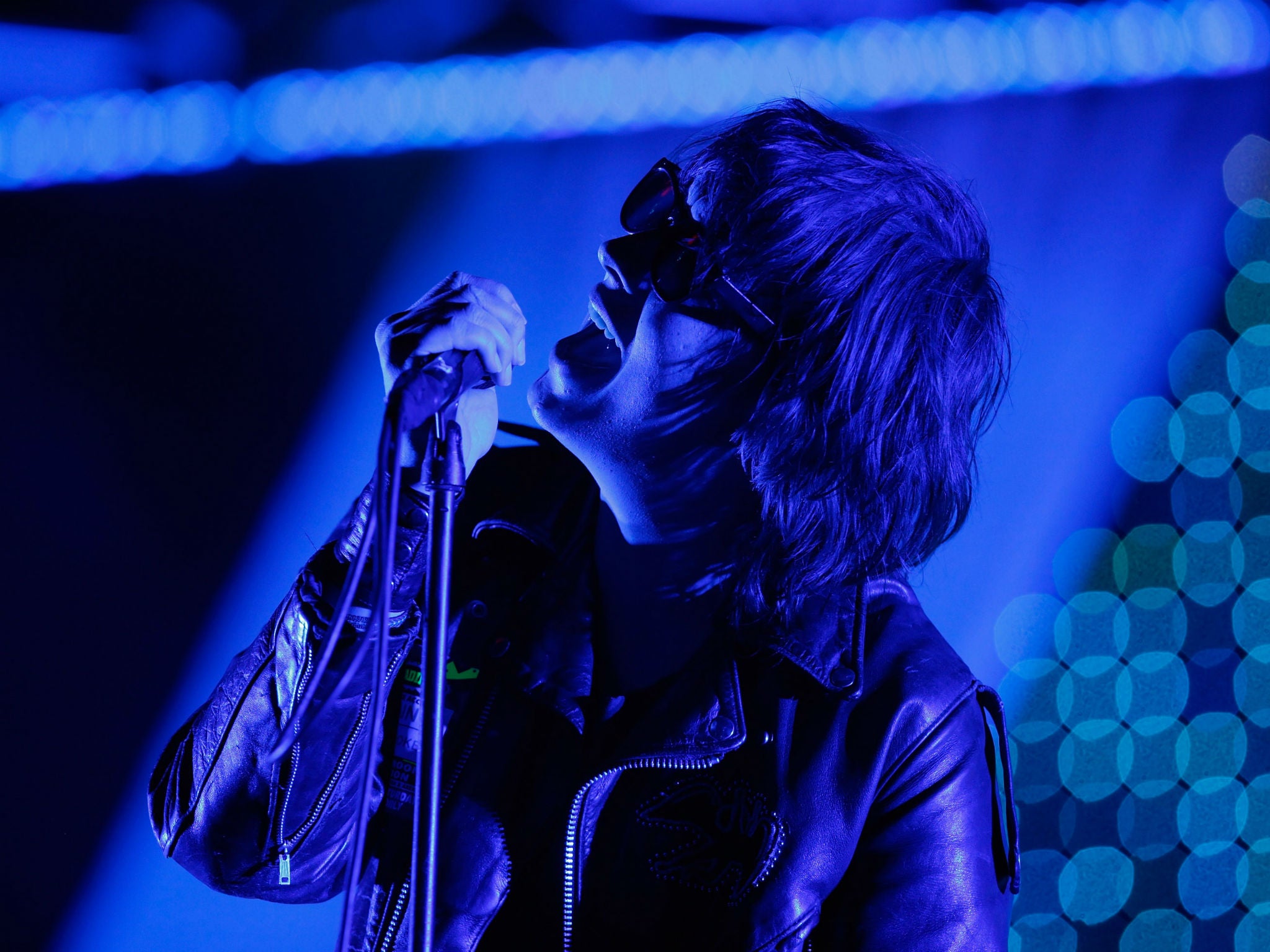 Julian Casablancas performs at Reading Festival as frontman of New York rock band The Strokes