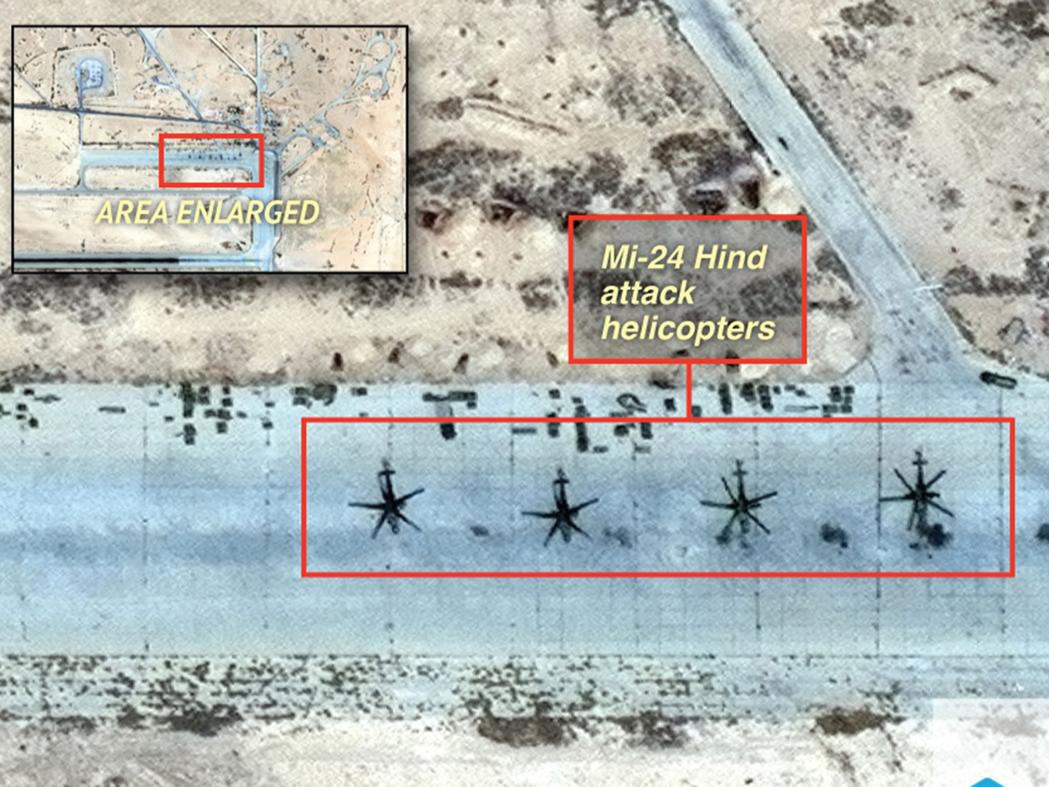 Satellite images taken on 14 May and acquired by Stratfor show the four Russian Mi-24 Hind attack helicopters before they were destroyed