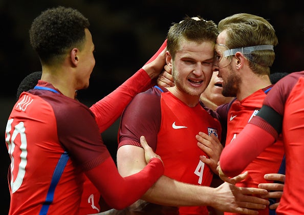 Dele Alli and Harry Kane celebrate the winning goal of Spurs and England colleague Eric Dier in Germany in March (Getty)