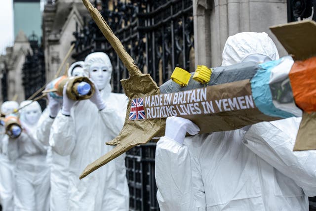 Amnesty International protests against UK arms sales to Saudi Arabia outside parliament earlier this year