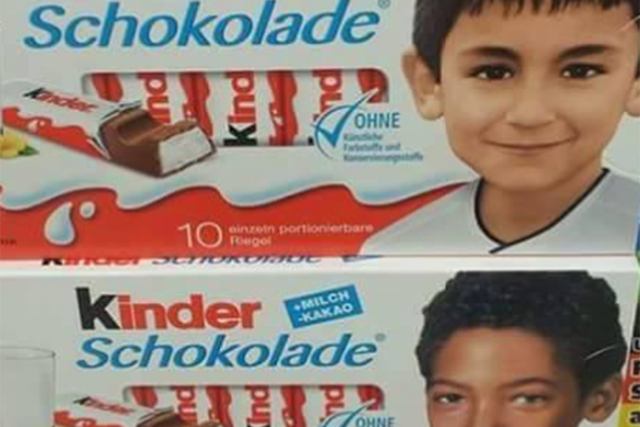 Pediga's original post complaining about the race of the children on Kinder's packaging Facebook