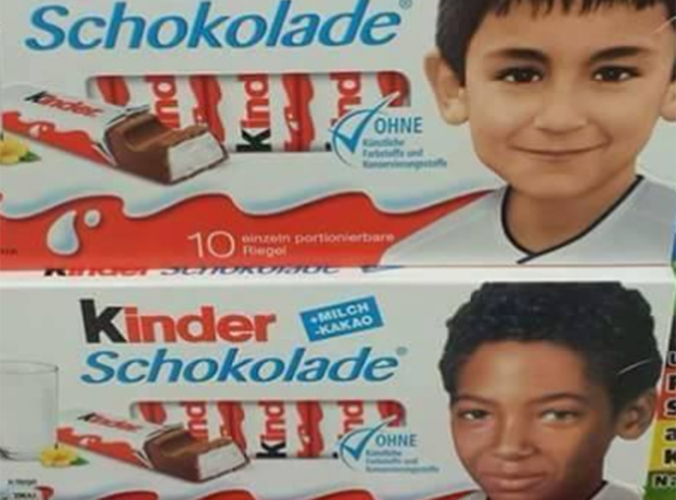 Pediga's original post complaining about the race of the children on Kinder's packaging Facebook