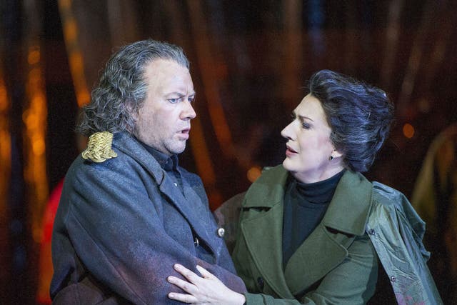 'Oedipe' Opera by George Enescu performed at the Royal Opera House, with Sarah Connolly as Jocaste and Johan Reuter as Oedipe