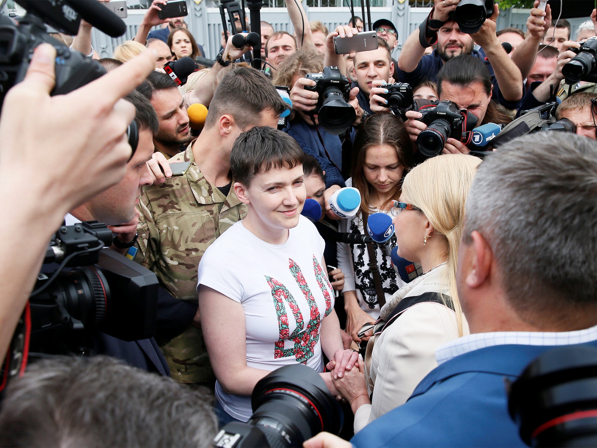 Nadiya Savchenko talks to the media in Kiev after returning from Russian captivity