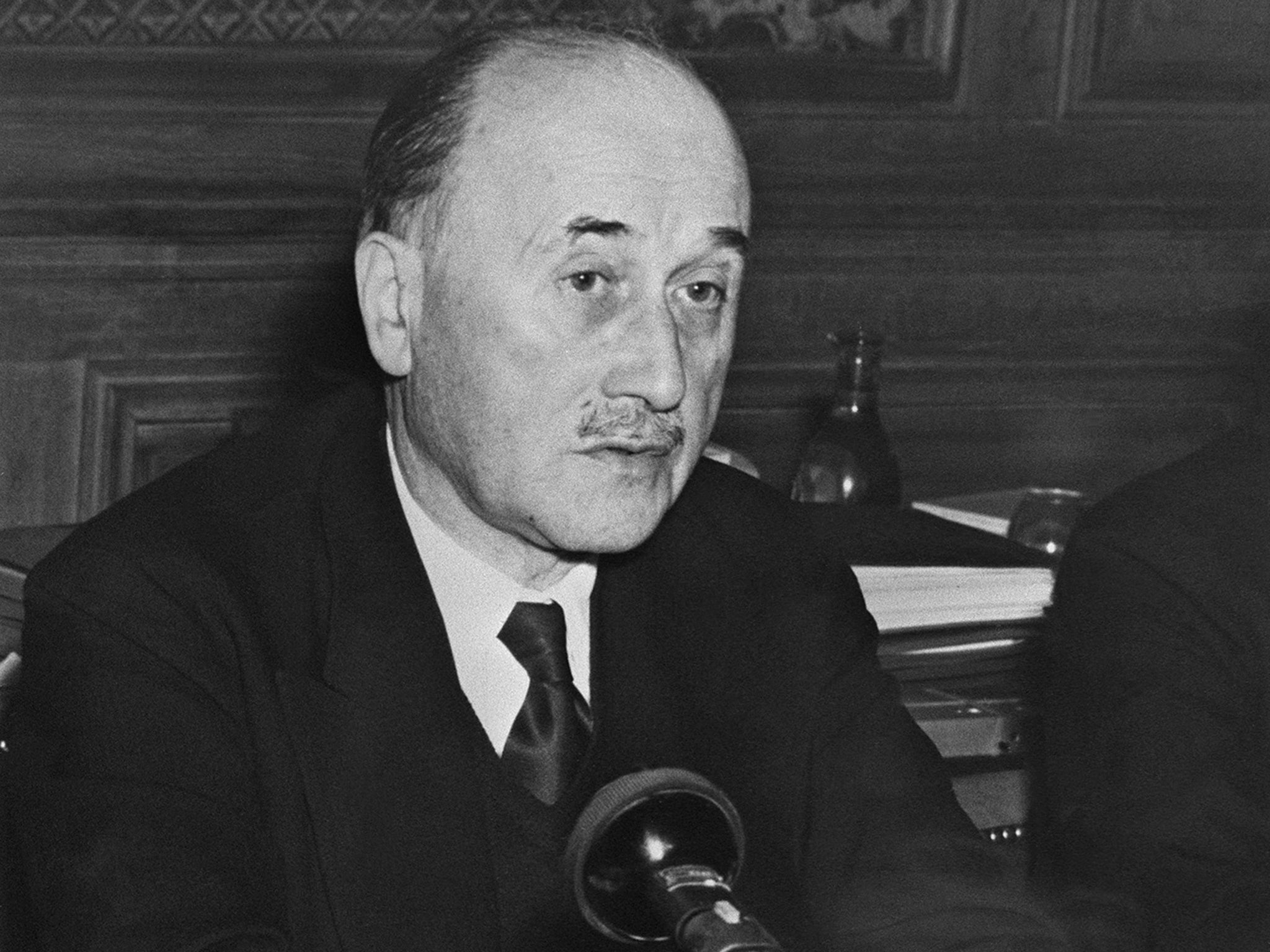 Jean Monnet, the 'father' of Europe, then president of the High Autority for coal and steel, attends the first meeting of the ministers of the European Council at Chateau de la Muette in Paris 15 January 1955. (STF/AFP/Getty Images)