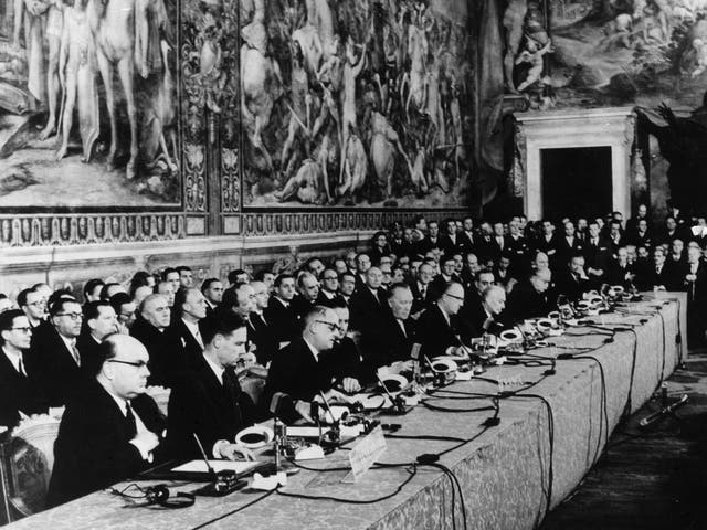 Delegates at the signing of the European Common Market Treaty in Rome - March 25 1957