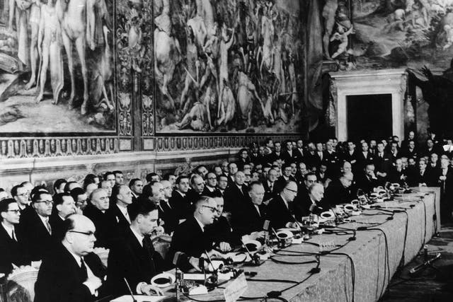 Delegates at the signing of the European Common Market Treaty in Rome - March 25 1957