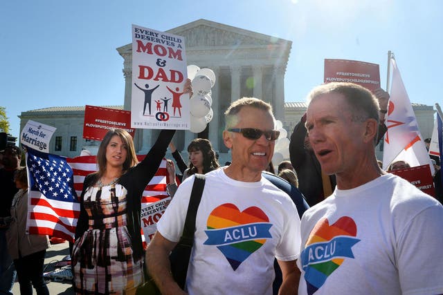 Gay rights campaigners celebrate when the Supreme Court rules in favour of same sex marriage in the US