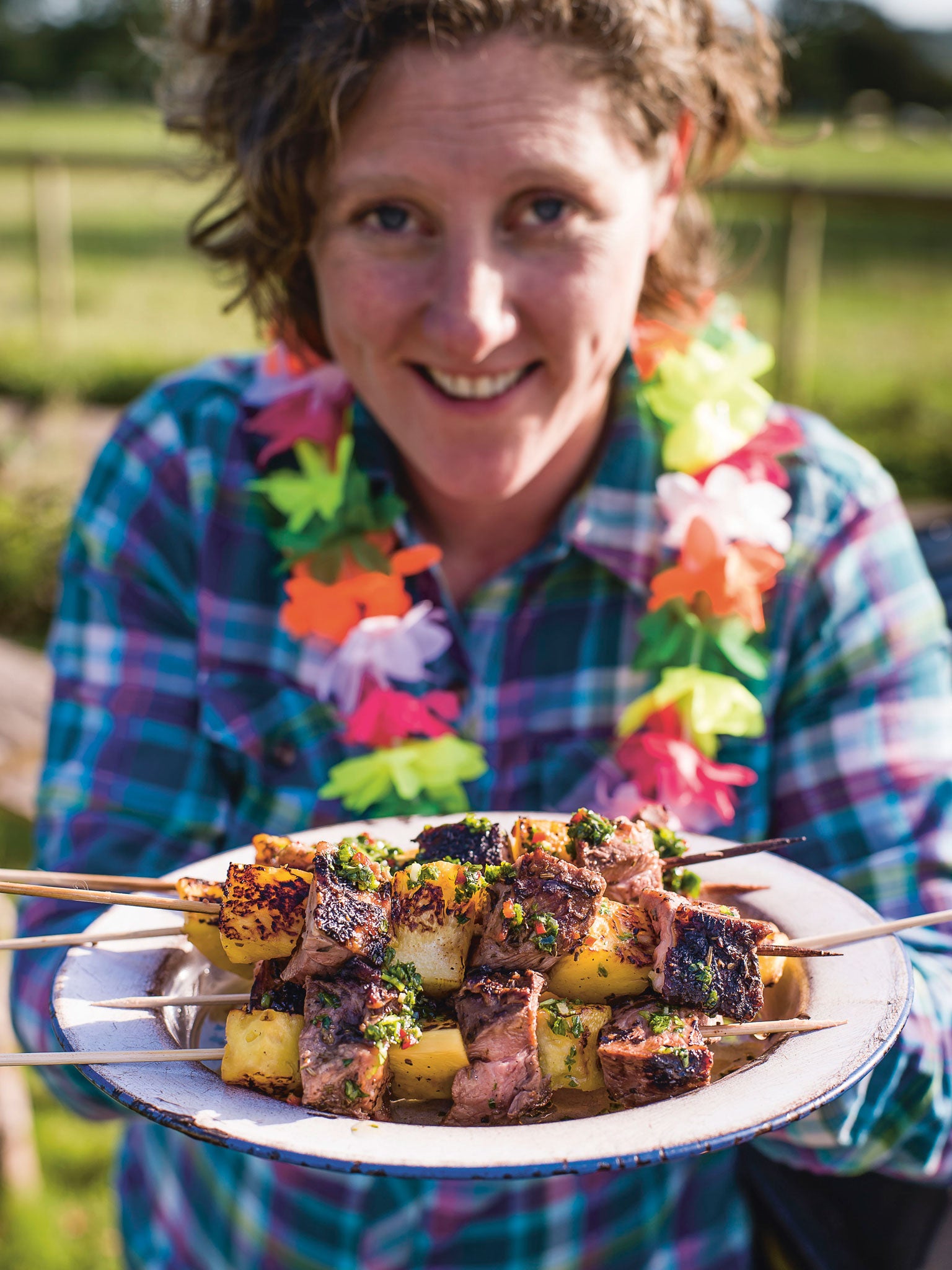 Getting fruity: Shauna Guinn with her Aloha Boyo grilled lamb kebabs