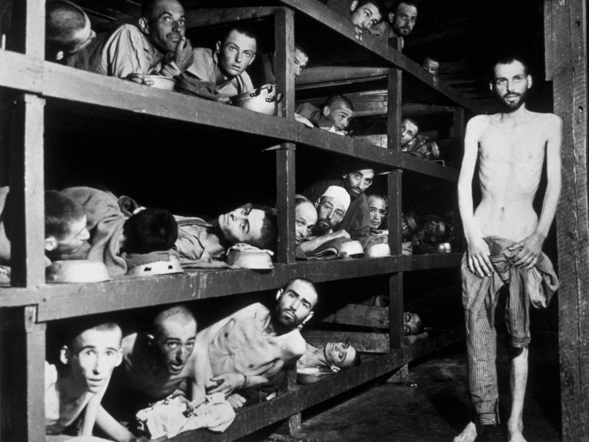 Survivors of the Buchenwald concentration camp, liberated by the American troops of the 80th Division in 1945