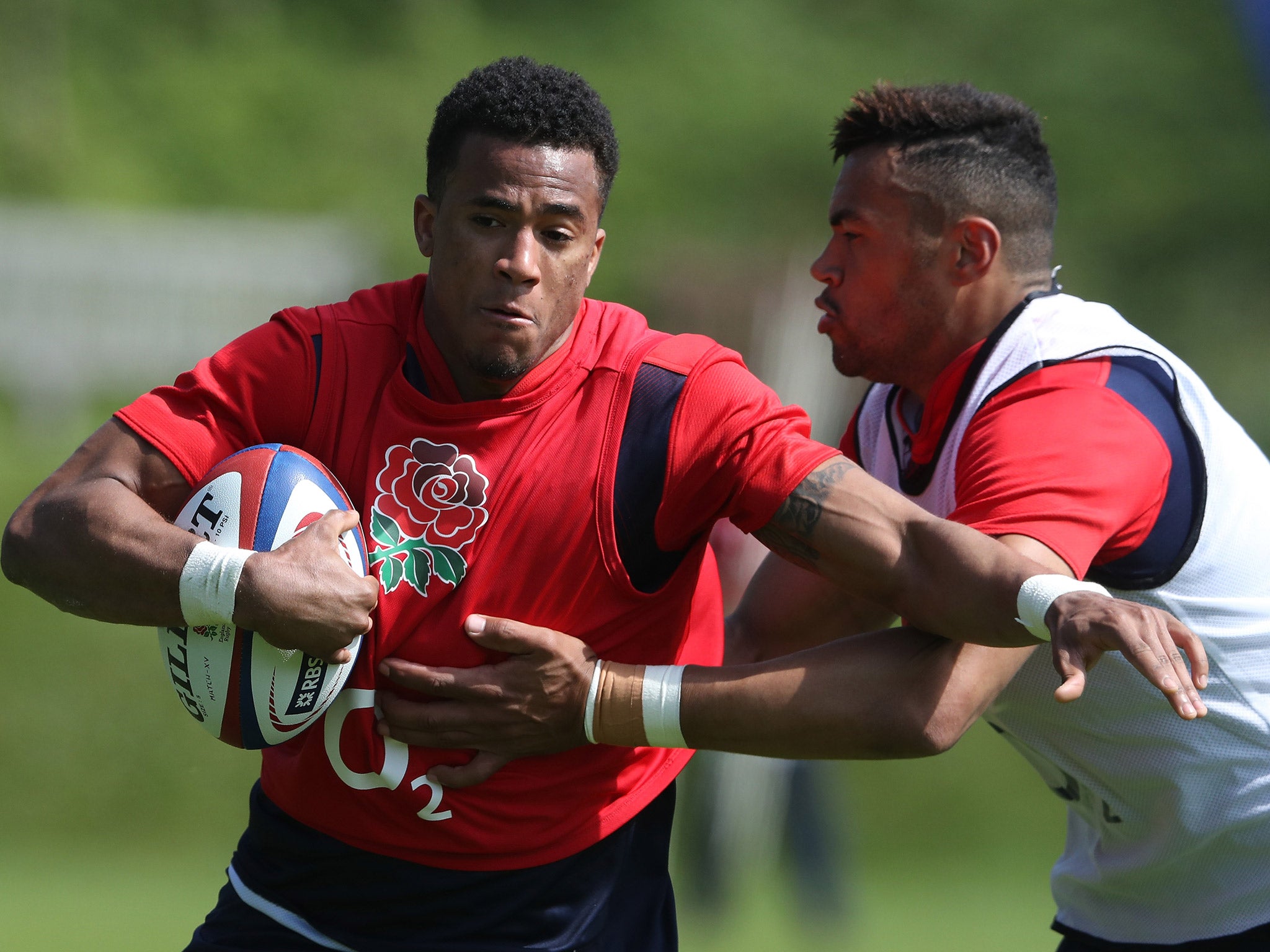 &#13;
Burrell (right) is in the running to replace Manu Tuilagi on the tour of Australia &#13;