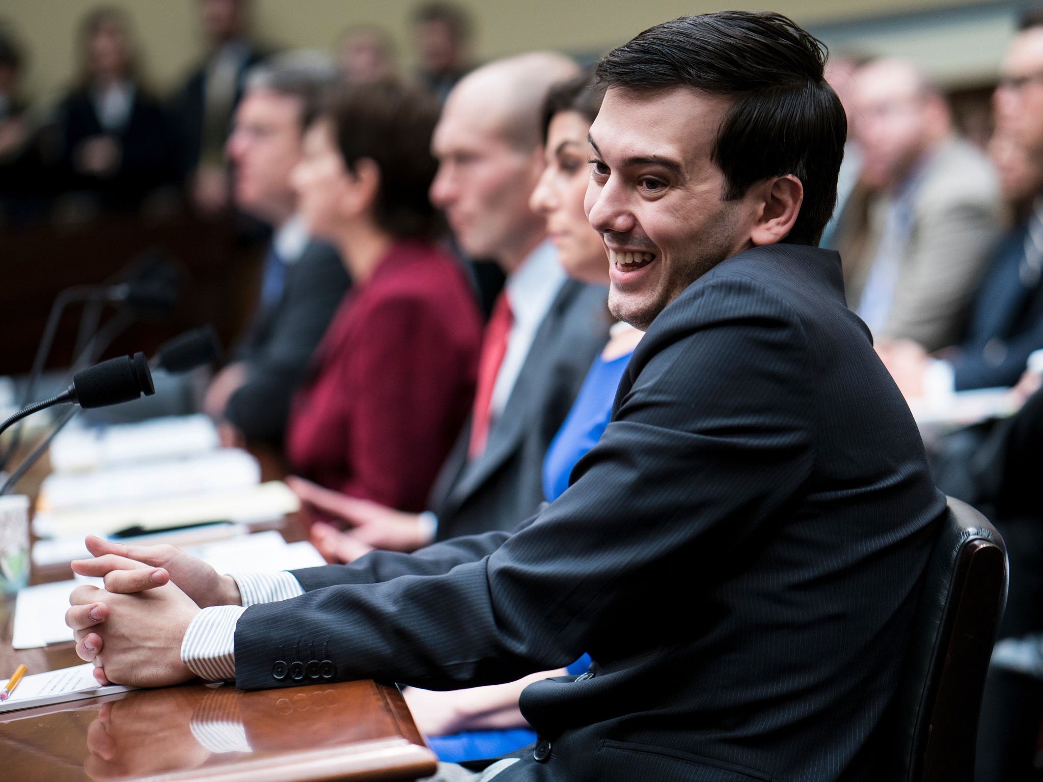 Shkreli during a February hearing with theHouse of Representatives Committee on Oversight and Government Reform. BRENDAN SMIALOWSKI/AFP/Getty Images