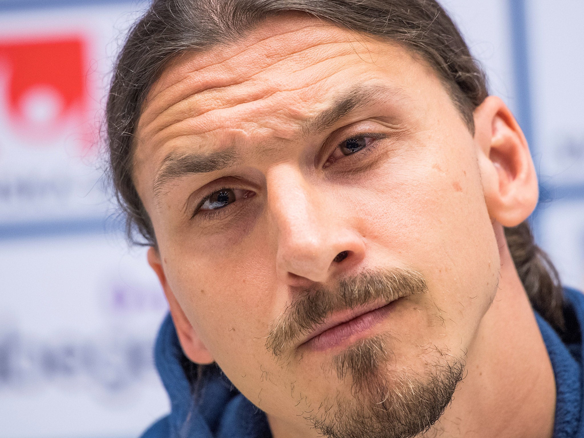 Zlatan Ibrahimovic attends a press conference after a Sweden training session