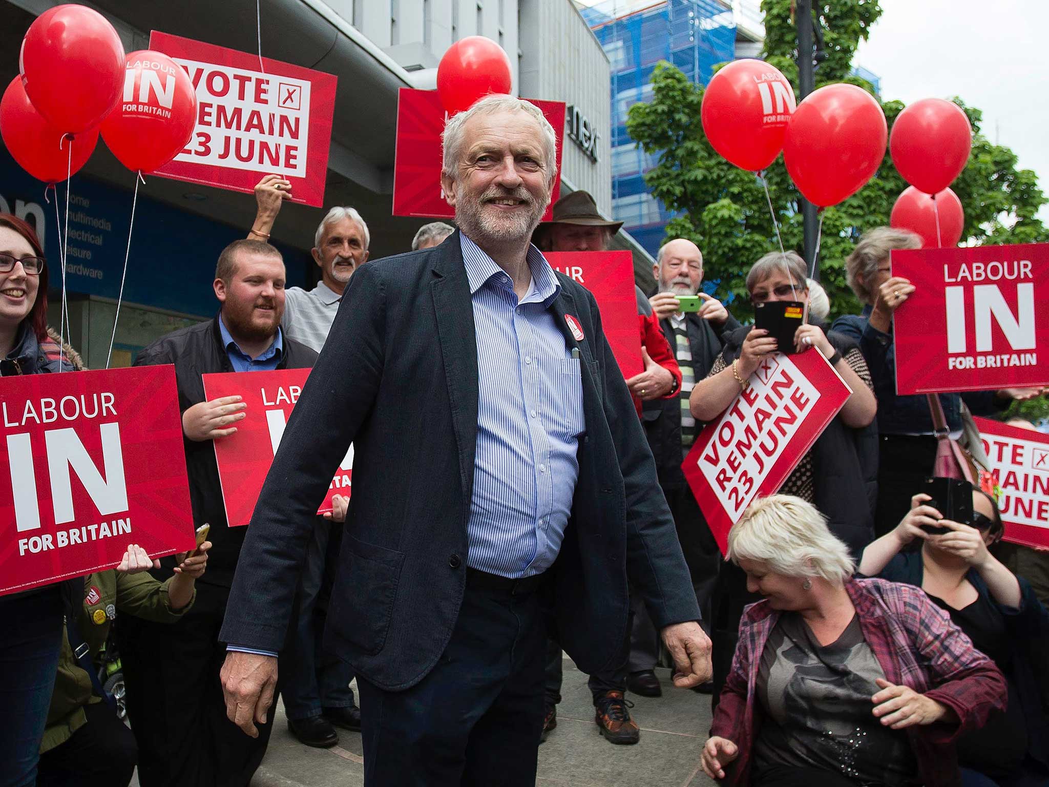 Leader of Britain's opposition Labour Party, Jeremy Corybn, arrives to deliver a speech on the merits of Britain remaining in the European Union, in Doncaster