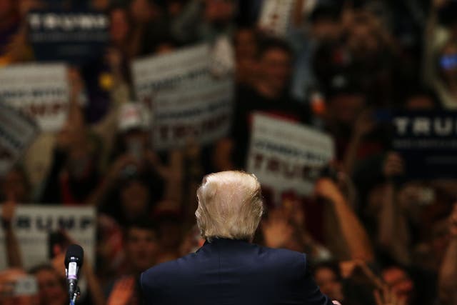 Donald Trump speaks at a rally on May 25, 2016 in Anaheim, California