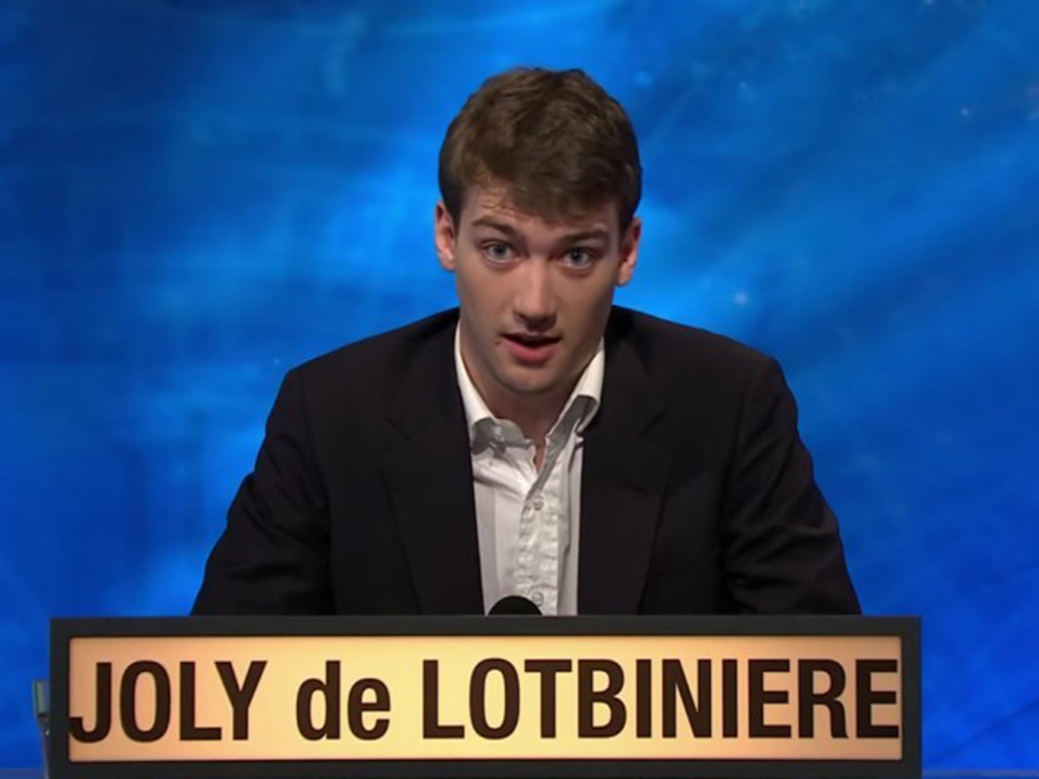 Joly de Lotbiniere (far left) became a star following his appearance on University Challenge