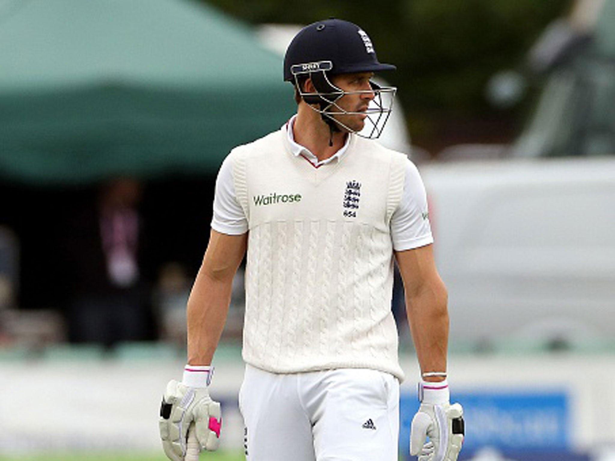 Nick Compton looks back in disbelief after being caught on the boundary on day one