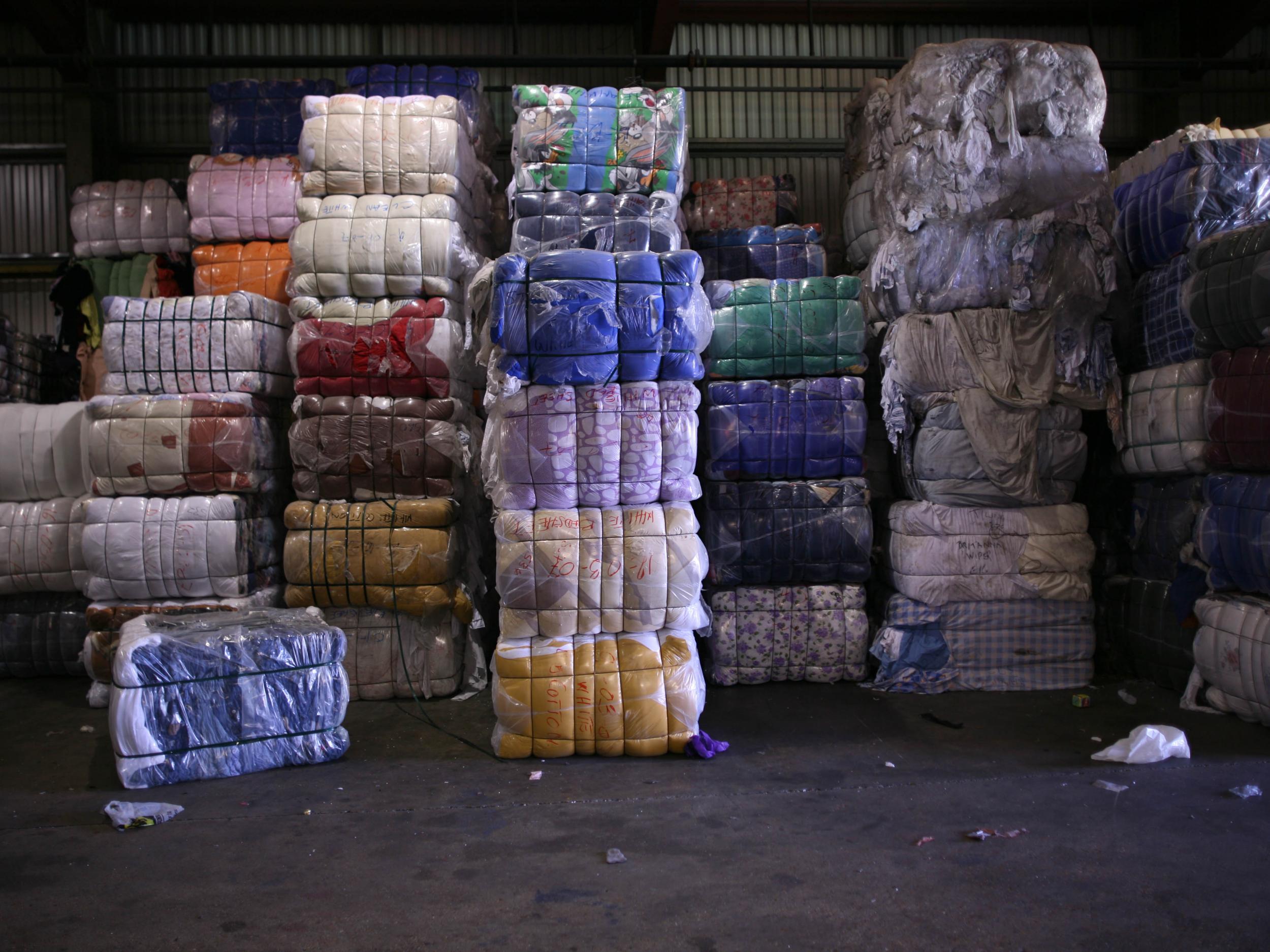 A pile of end of use textile bales