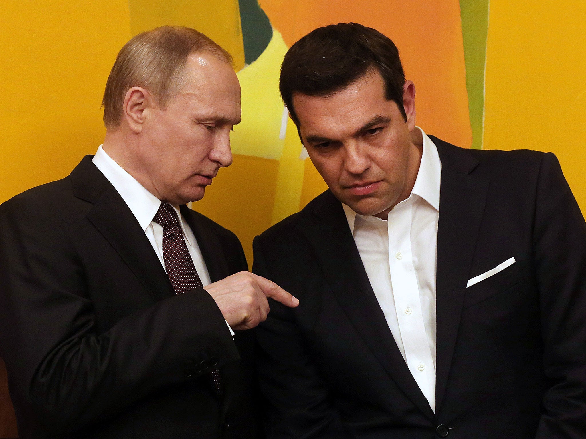 The Russian president held a joint news conference in Athens with Greek Prime Minister Alexis Tsipras