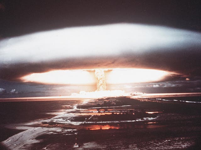 A picture taken in 1971 shows a nuclear explosion in Mururoa atoll