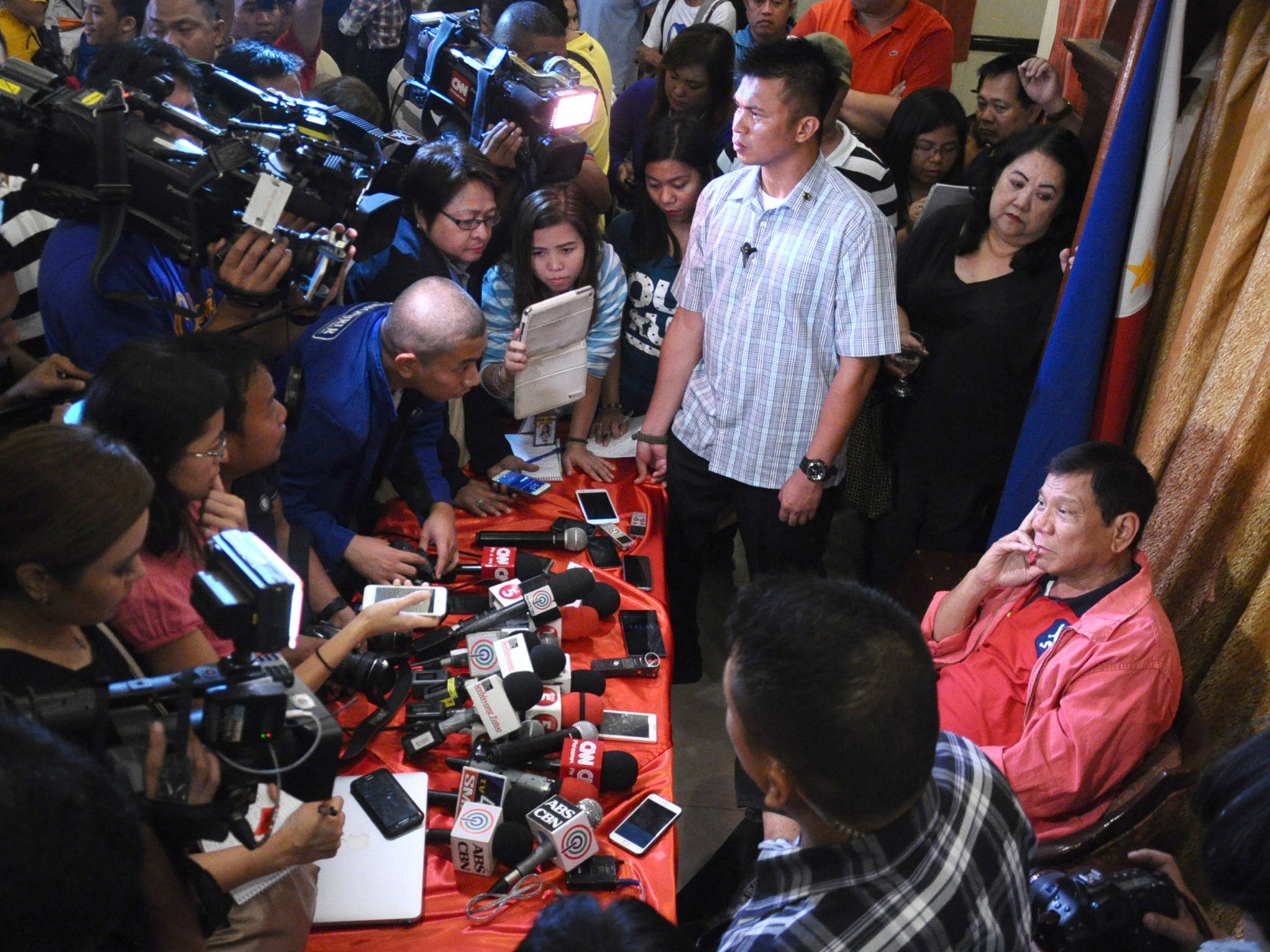 Rodrigo Duterte answers questions during a press conference on Thursday, ahead of the official announcement, in Davao City, Philippines