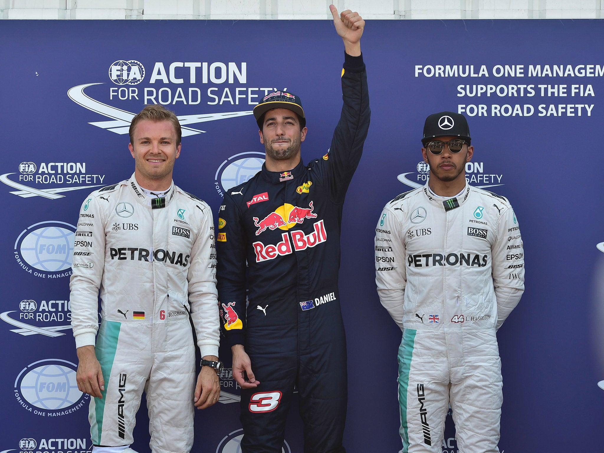 Daniel Ricciardo will start ahead of Nico Rosberg and Lewis Hamilton