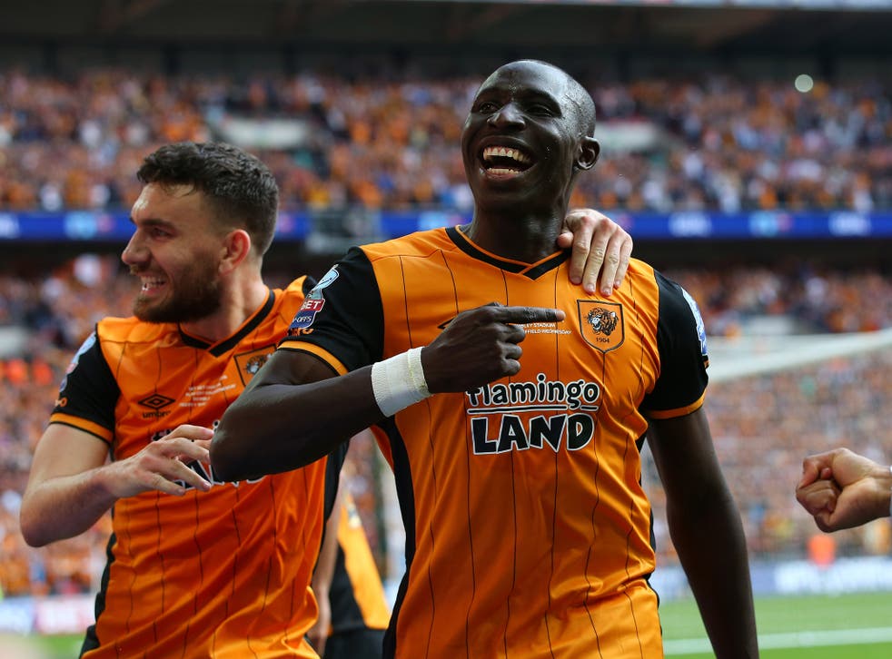 Mohamed Diame celebrates after scoring for Hull in the Championship play-off final
