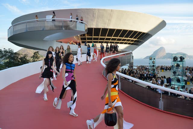 Models at Louis Vuitton's 2017 Cruise collection at the Oscar Niemeyer-designed MAC building in Brazil