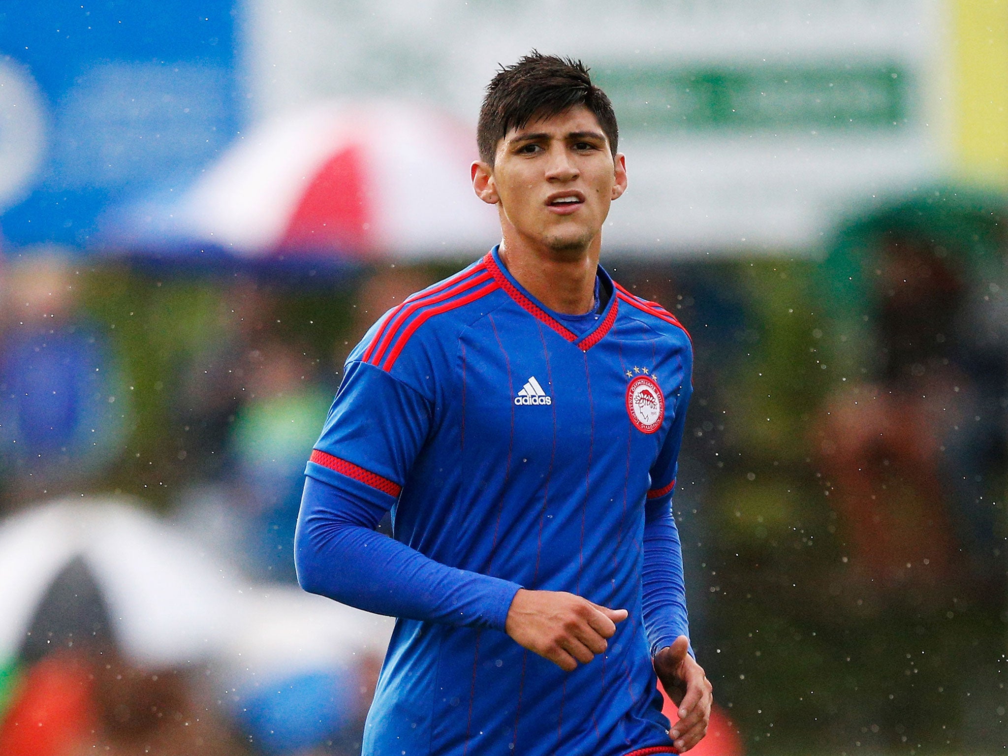Alan Pulido of Olympiacos in action during pre season in July 2015