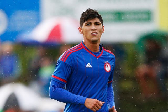 Alan Pulido of Olympiacos in action during pre season in July 2015
