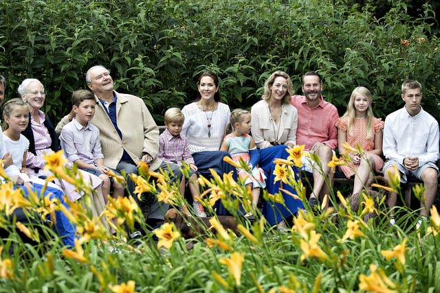 Pictured here: Queen Margrethe (3rd L), Prince Henrik (5th L), Crown Prince Frederik (L) and Crown Princess Mary (6th R) and their children, Prince Christian (4th L), Princess Isabella (2nd L), Prince Vincent (6th L) and Princess Josephine (5th R). Also pictured: Princess Alexandra (4th R) of Berleburg and Count Jefferson (3rd R) with their children Countess Ingrid